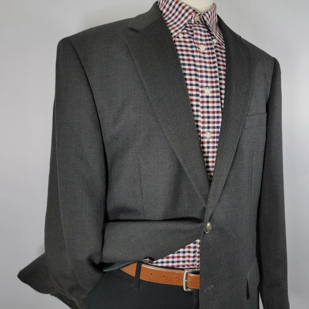 Stafford Men's Sport Coat‎ Blazer Two Button Charcoal Gray Poly Wool Size 46L